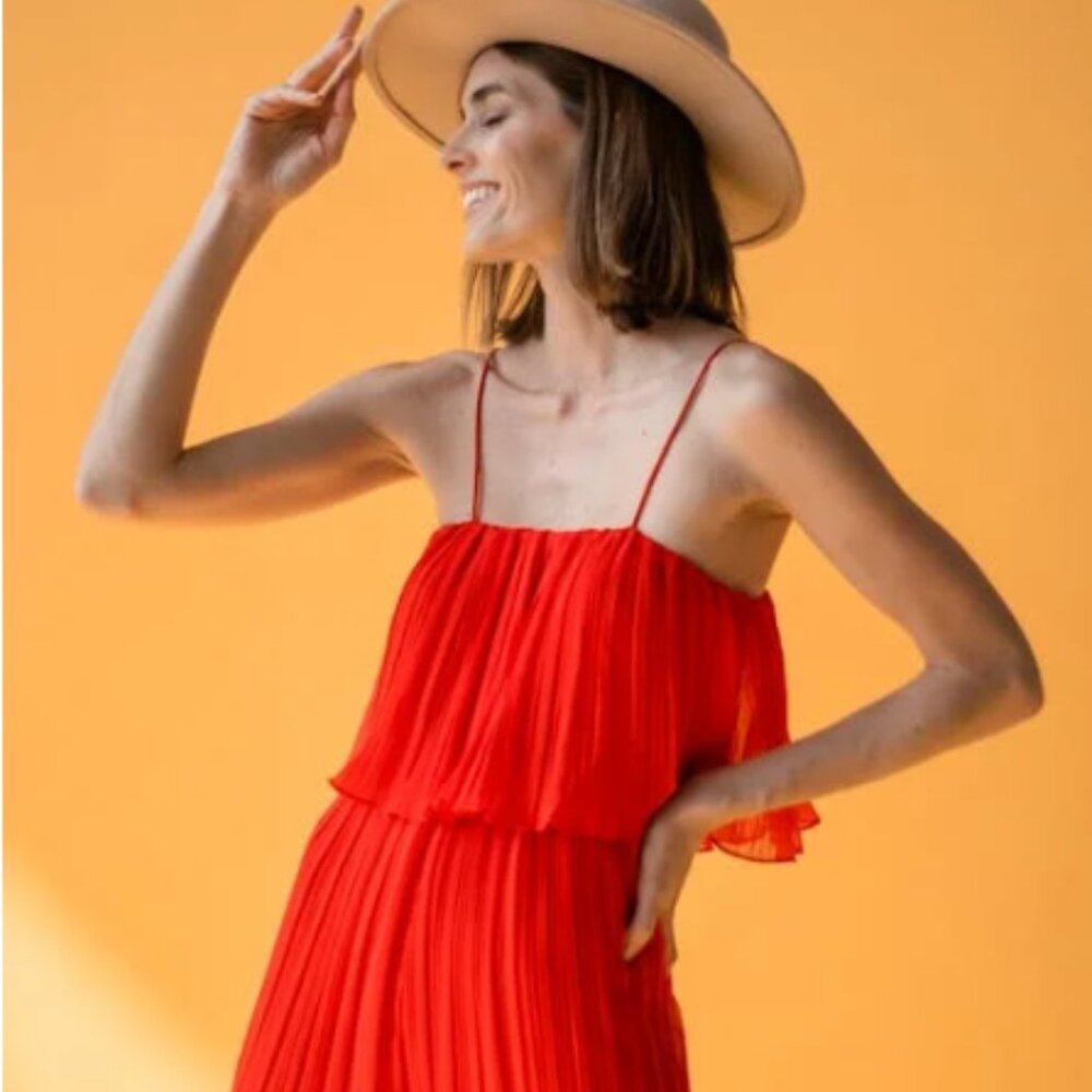 Zara Red/Orange Pleated Slip Dress